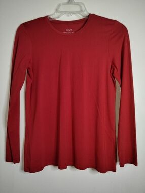 J. Jill Purejill (Size S) Red Stretch Pima Cotton Blend Long-Sleeve Crewneck Tee